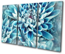 Zinnia Gift Modern blue flower  Floral TREBLE CANVAS WALL ART Picture Print