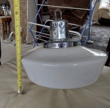 Vintage Art Deco Chapel Ceiling Light Fitment White Glass Chrome Fittings