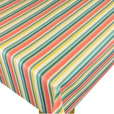 Tutti Fruity Multi Stripe Summer Cotton PVC WIPE CLEAN Tablecloth Matt Oilcloth