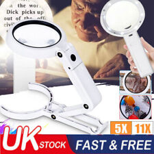 UK 5X/11X Magnifying Glass With 8 LED Light LAMP Magnifier Foldable Stand Table