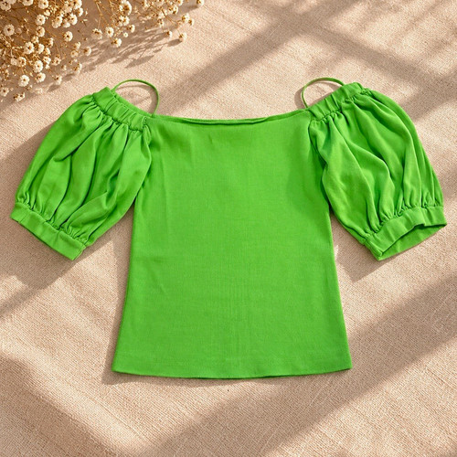 Zara green square neck puff - square,