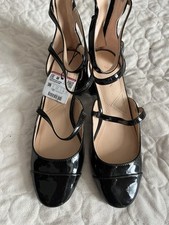 New With Tags Zara Black Patent Ankle Strap Zip Up Shoes