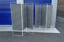 Two Folding Room Dividers / Screens Black White Polka Dot Fabric Metal Frame