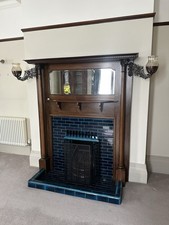 Edwardian Victorian Antique Fireplace Wooden Oak Fire Surround Over Mantle