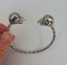 Alexander McQueen Silver Twin Skull Cuff Bracelet Diamante Gothic