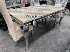 Louis Dining Table Natural Stone Colour 1.5m Long with beige marble top