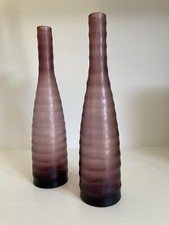 Purple Glass Bottle | Striped Cut Glass | Height: 25cm |Base Width: 6cm |