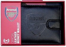 ARSENAL F.C. MEN'S REAL LEATHER RFID WALLET ANTI FRAUD MONEY ID CARD AFC GIFT