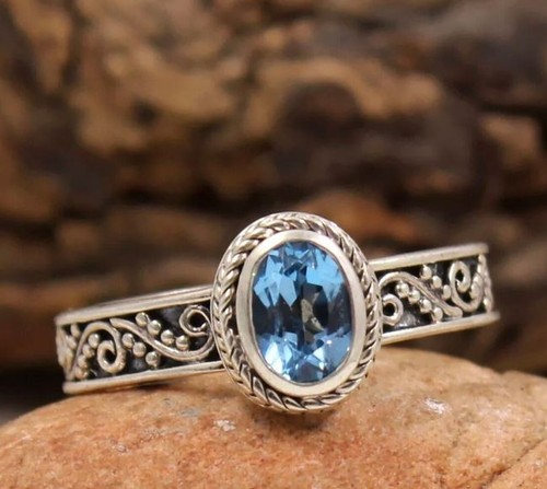 Handmade blue topaz ring 925 - topaz,