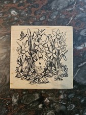 Santa Rosa PSX G-1946 Easter Bunny Flower Floral Rubber Stamp Wooden Handle
