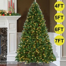 Christmas Tree Artificial Xmas Spruce 4/5/6/7FT with LED Lights Pine Metal Stand