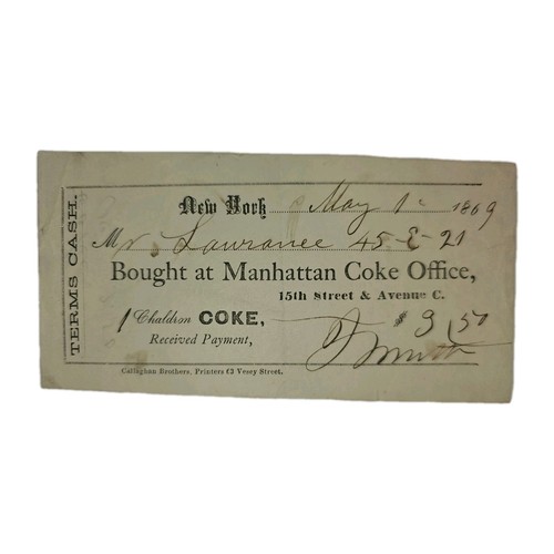 1869 nyc coke receipt - receipt, –