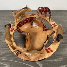 Handcrafted Safari Wooden Bowl With Animals on Rim | African | Home Decor