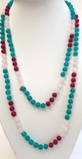 LOLA ROSE LONG  TEAL GREEN / RED / PALE PINK QUARTZ GEMSTONE NECKLACE 52" - NWOT