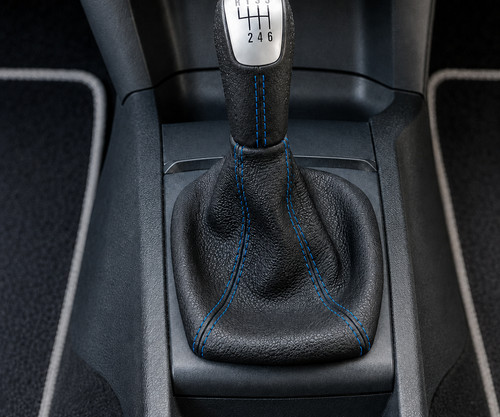 Black leather blue stitch - leather, gear