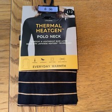 M&S Ladies Heatgen Thermal Black Polo Neck Size 8 New Base Layer Supersoft