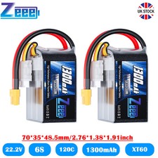 2x Zeee 6S Lipo Battery 1300mAh 22.2V 120C XT60 for FPV Drone Boat Car RC Models