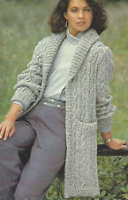 Ladies Cable Long Jacket Knitting Pattern with Shawl Collar DK 30-40" 546