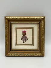 Small Handmade Folk Art Christmas Mixed Media Tin Cut-Out in Gilt Frame Vtg