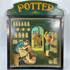 Vintage Carved Painted Heavy Wood Potter Wall Hanging Plaque By Country Corner