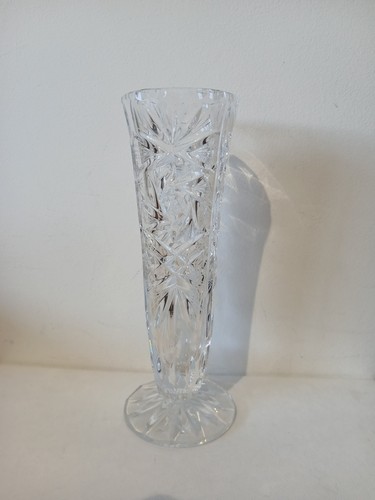 Cut glass high vase - glass, 8"