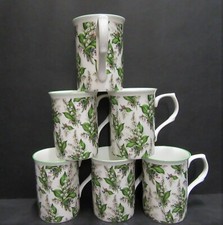 Set Of 8/6/4/2/1 Mugs Lily Of The Valley Fine Bone China  Mugs Castle Shape 10oz