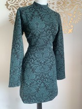 Jersey Brocade Shift Dress 12 stretch boho Geo Cute Vintage Style Quirky 