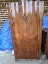 1930s Art Deco Gentleman’s Wardrobe Walnut Veneer Original Key Upcycle Project