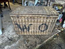 Laundry Logs Basket Trunk With Lid Wicker Handles Vintage Old 