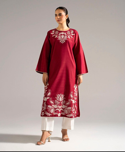 Red embroidered women cotton - red, women's