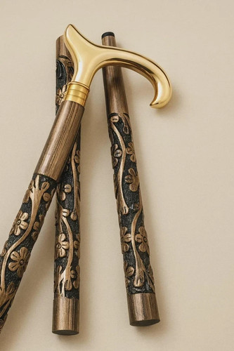 Brass handle wooden walking - brass,