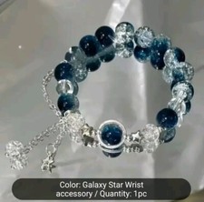 Beautiful Blue Bracelet Women Shimmering Star Charm Blue Beaded Bracelet Gift 