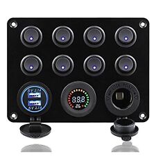 8-Gang 12V Rocker Switch Panel Waterproof w/ USB Charger & Voltmeter  Boat Car R