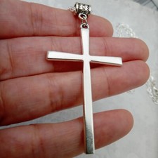 Large CROSS Necklace Big Pendant Gothic Goth Rock Faith Emo Vintage silver tone