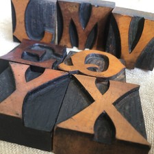 7 Vintage Wooden Letterpress Printing Blocks Rare Font Interesting Type Printers