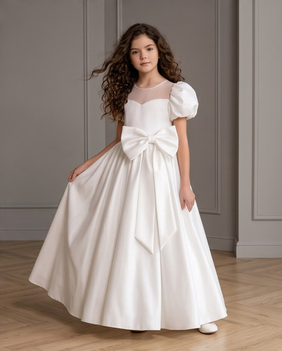 Girls white satin communion - white,