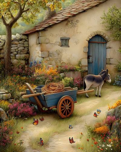 Donkey beside blue - donkey,