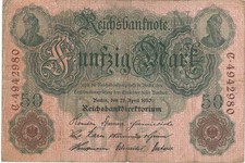 GERMAN BANKNOTE 50 P41 1910 aVF