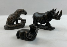 Animal Sculpture Set of Rhino Leopard Hippo Hand-Carved Home Decor