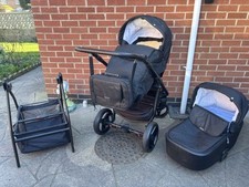 Mee-go Santino Pram Set Black Sparkly Travel System Carry Cot Stand