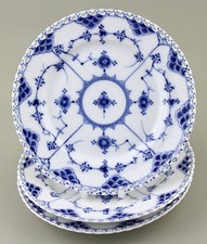 ANTIQUE ROYAL COPENHAGEN BLUE FLUTED FULL LACE 19.5CM 7¾” SALAD PLATES 1086 X 3