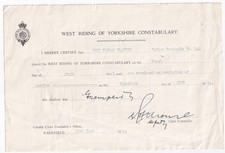 Certificate: West Riding of Yorkshire Constabulary for John Clayton, No. 325.