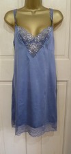 VINTAGE STYLE OBSIDIAN BLUE 100% SILK FULL SLIP/CHEMISE PRETTY LACE SZ 10-12