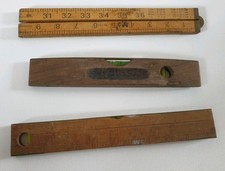 Vintage Spirit Levels and Wooden 1 Metre Folding Ruler Made In England