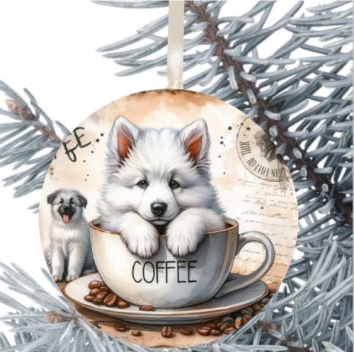 Samoyed dog hanging bauble - dog,