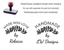 PERSONALISED HANDMADE BY RUBBER STAMP YOUR NAME, COMPANY WITH WREATH LEAF DESIGN