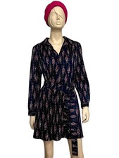 Vintage Mini 60s Collared Dress. Navy Floral. Work Party Casual. Size 12 14