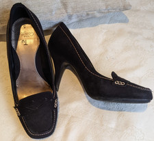 TU Sole Comfort Black Suede Court Shoes Mid Heel Size 5 (38)