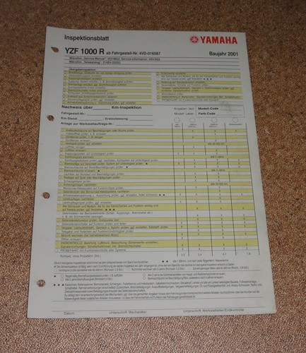 Inspection sheet yamaha yzf - sheet,