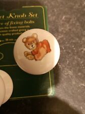 38mm Ceramic Quality Cupboard Knobs, White With Teddy Bear Pattern Qty 2